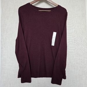 A New Day Crew Neck Long Sleeve Ribbed Cotton Modal Burgundy Women's Top Size L